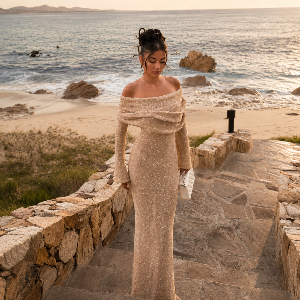 The Sage Ethereal Off-Shoulder Knit