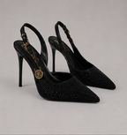 Pointed Toe Stiletto Rhinestone Patent Leather Closed Toe Hollow High Heels