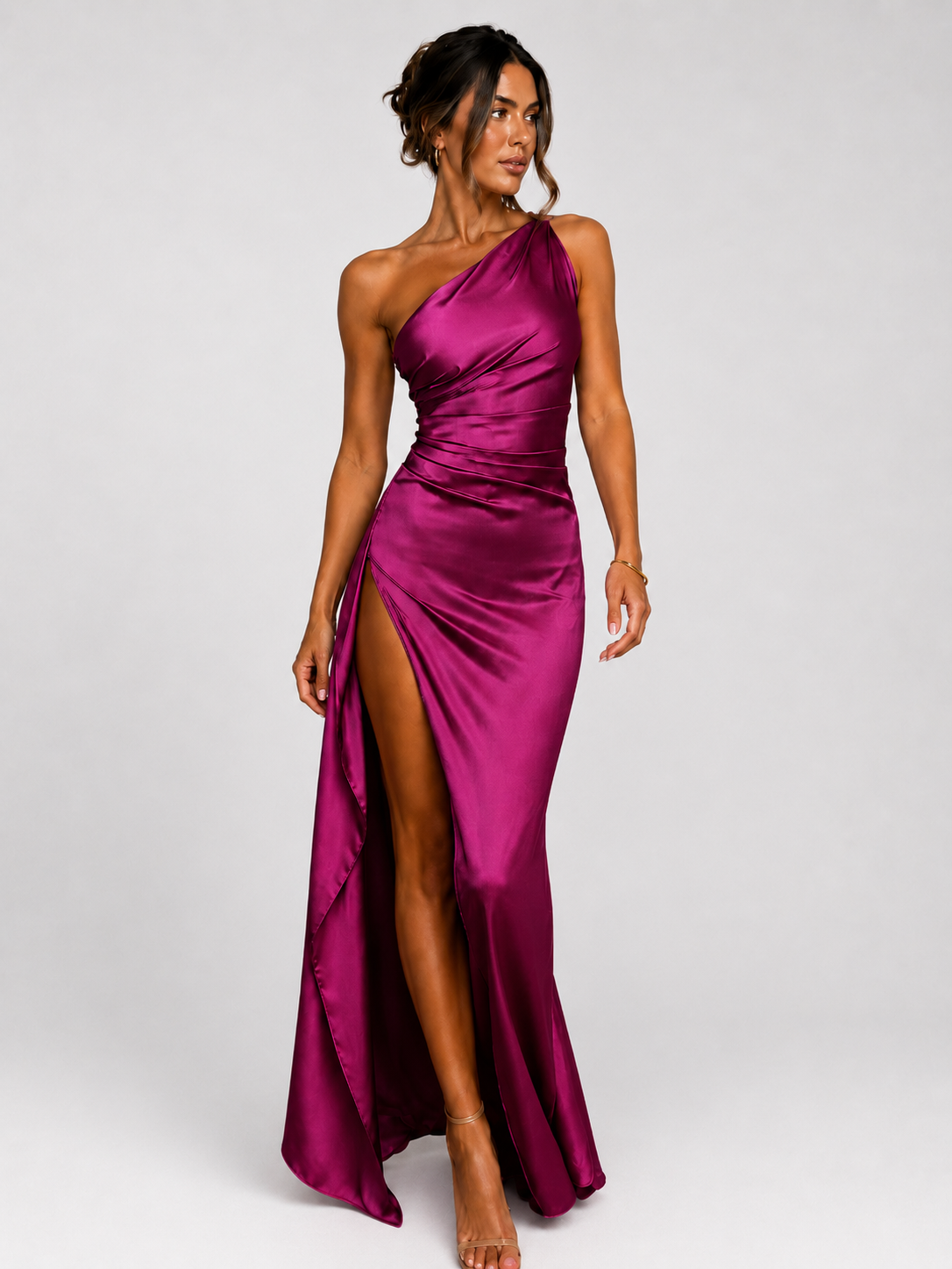 The Seraphina One-Shoulder Satin Maxi