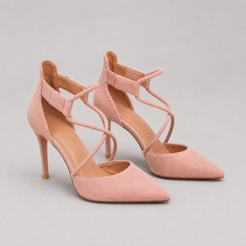 Pointed High Heel Shoes Elegant Cross Lace-up Shoes Suede