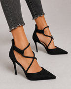 Pointed High Heel Shoes Elegant Cross Lace-up Shoes Suede
