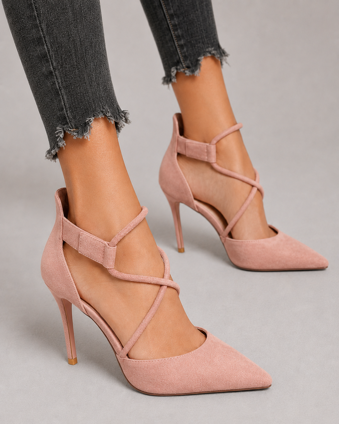 Pointed High Heel Shoes Elegant Cross Lace-up Shoes Suede