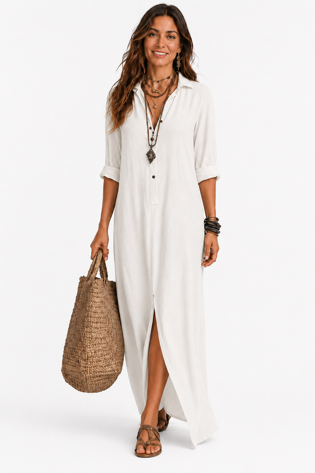 The Alora Linen Maxi Shirt Dress