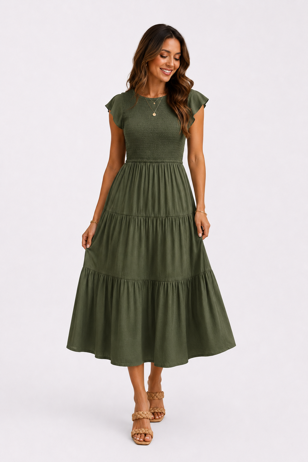 The Meadow Smocked Tiered Midi