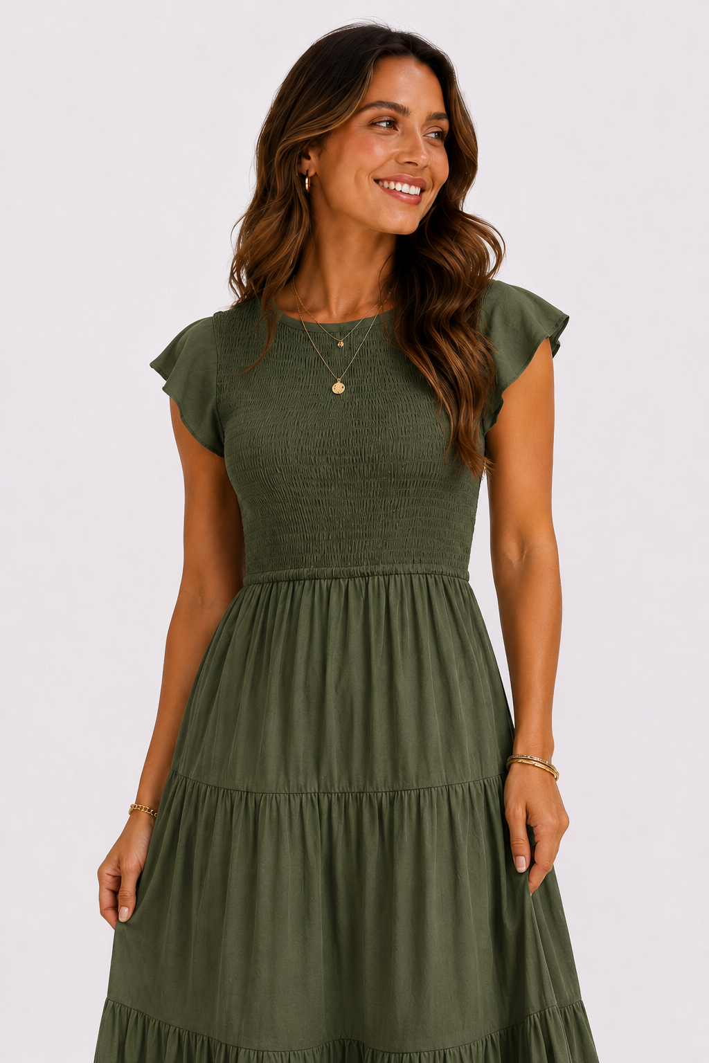 The Meadow Smocked Tiered Midi