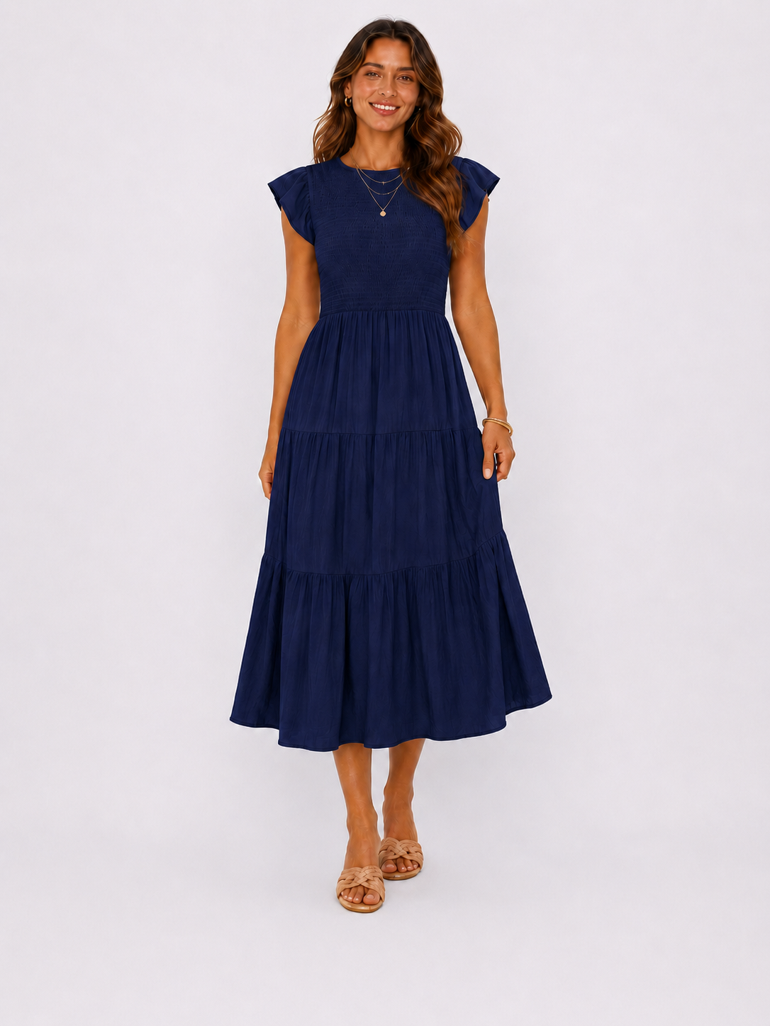 The Meadow Smocked Tiered Midi