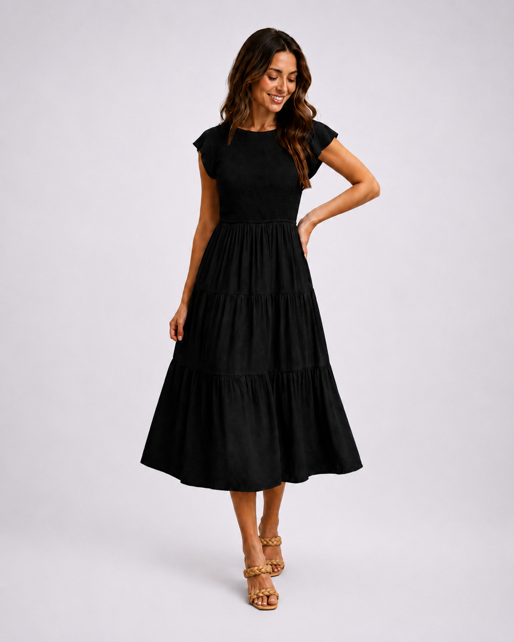 The Meadow Smocked Tiered Midi