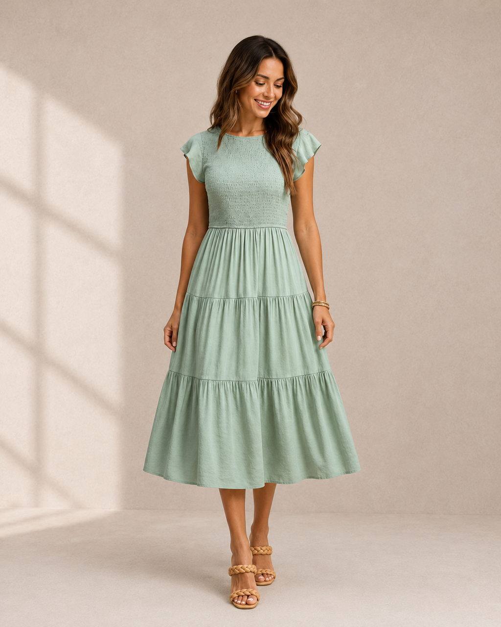 The Meadow Smocked Tiered Midi