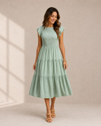 The Meadow Smocked Tiered Midi