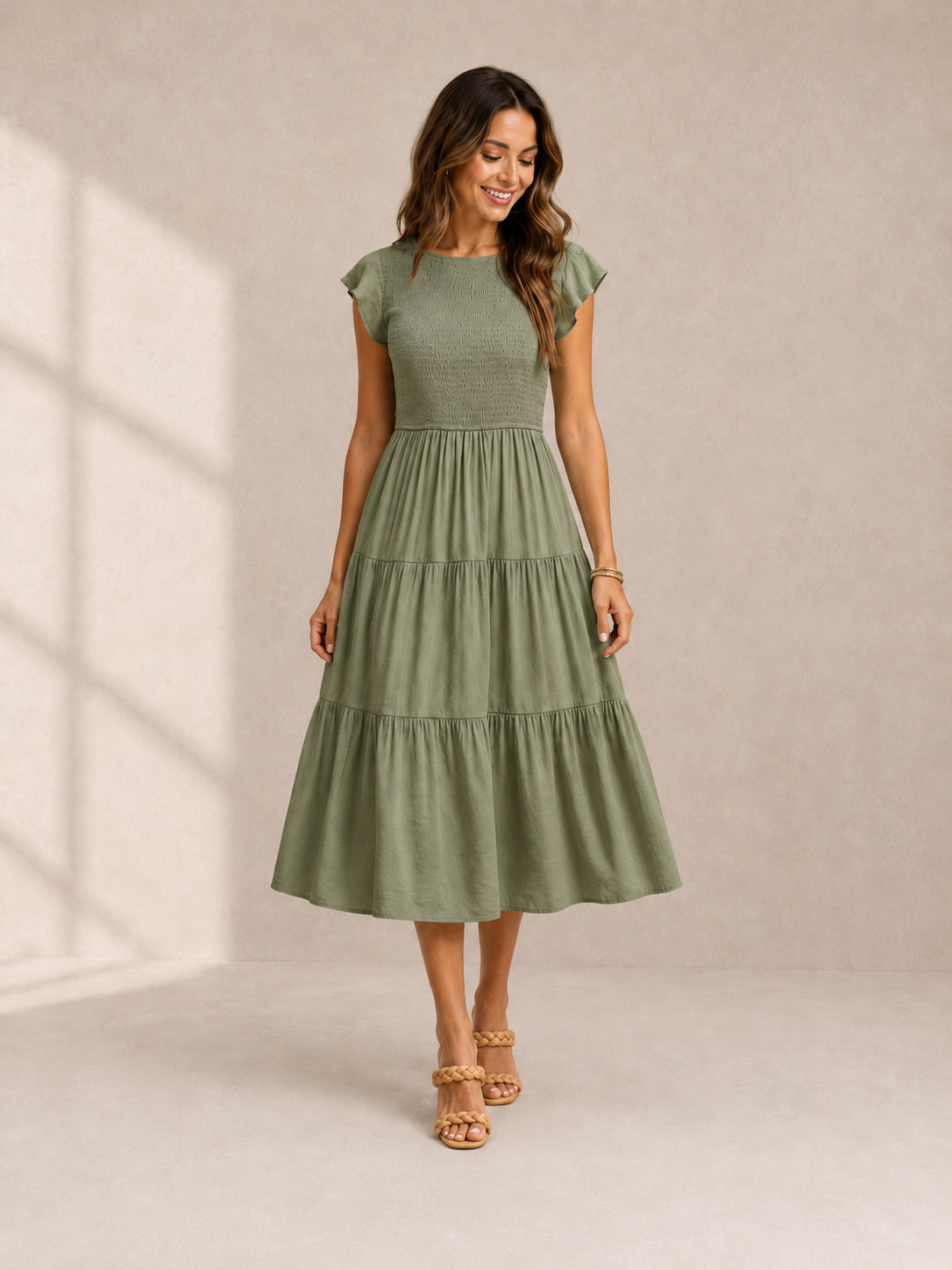 The Meadow Smocked Tiered Midi