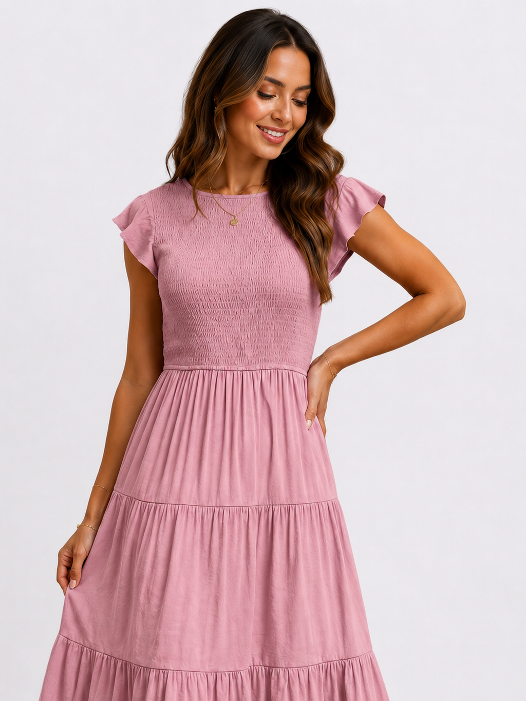 The Meadow Smocked Tiered Midi
