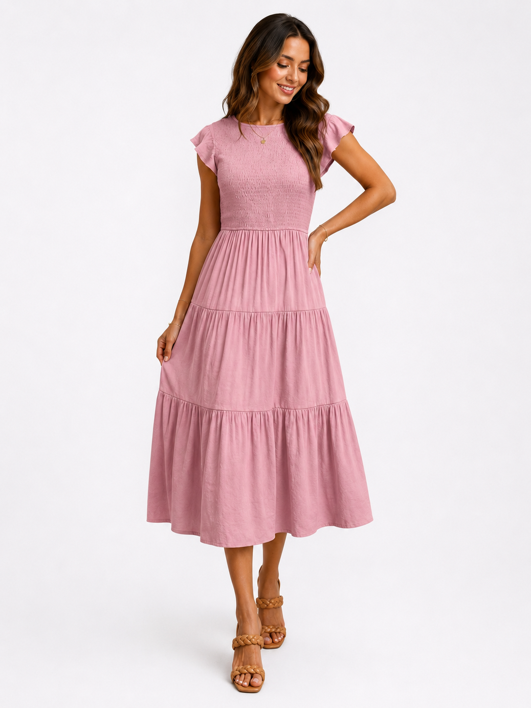 The Meadow Smocked Tiered Midi