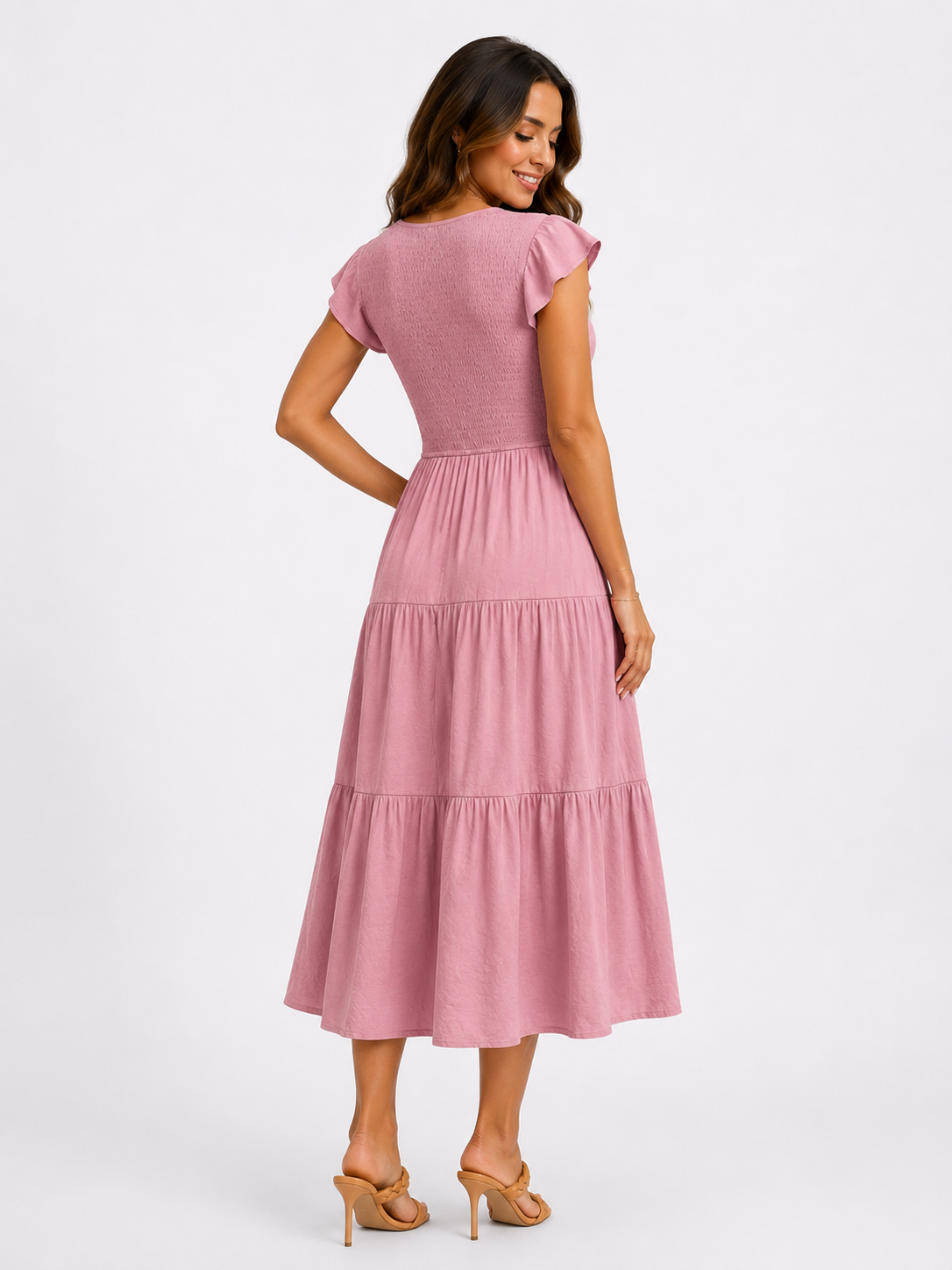 The Meadow Smocked Tiered Midi
