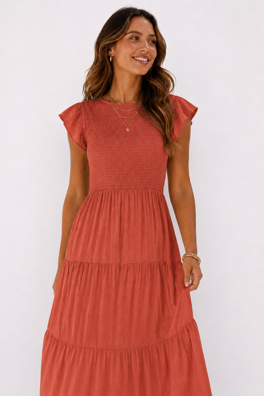 The Meadow Smocked Tiered Midi