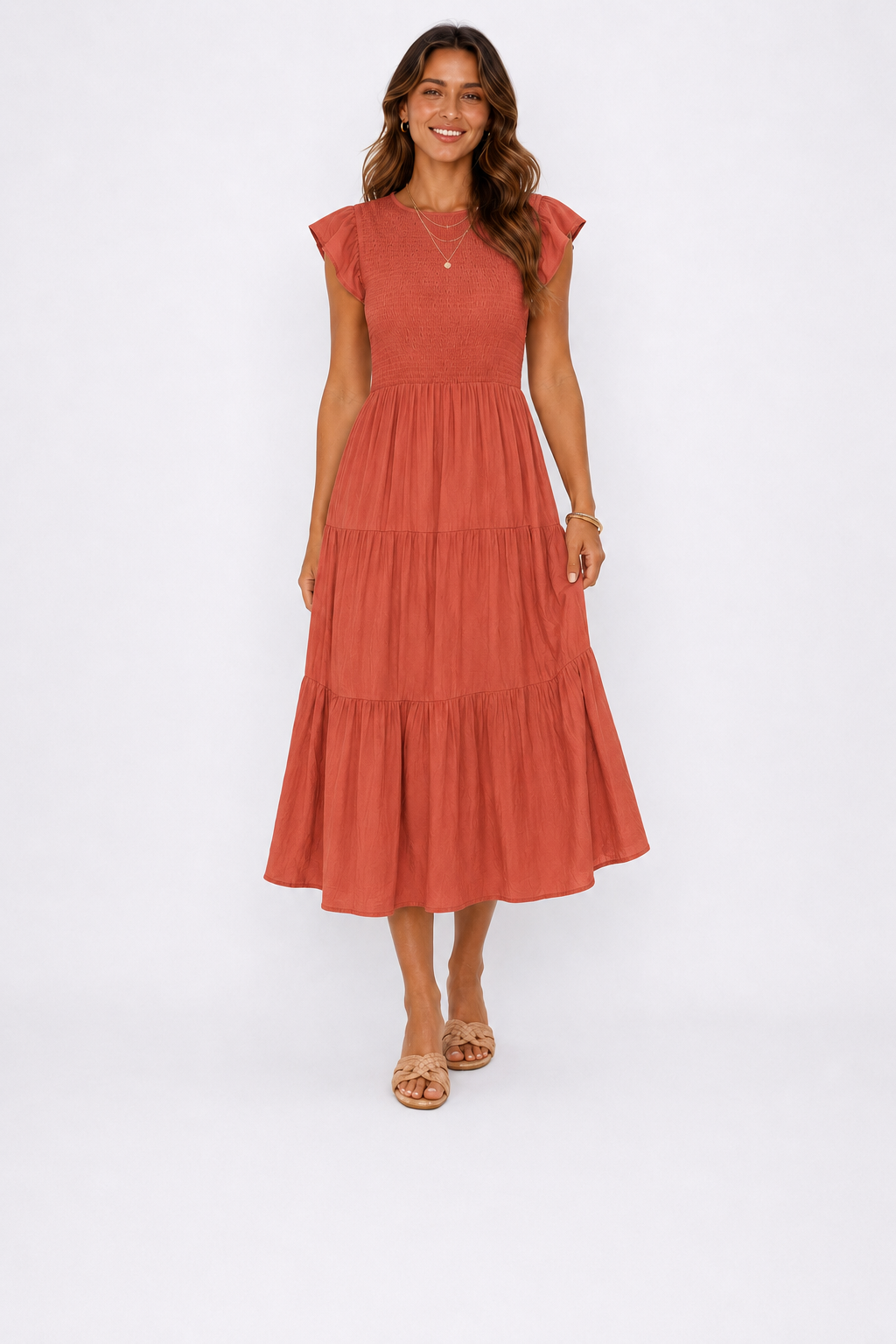 The Meadow Smocked Tiered Midi