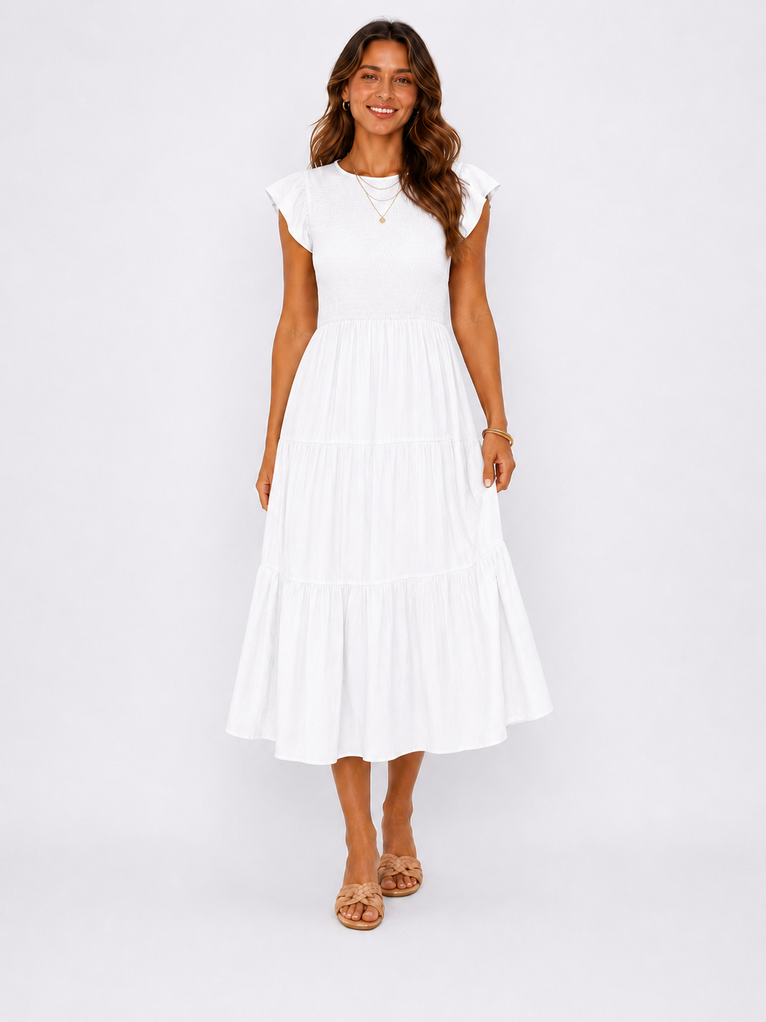 The Meadow Smocked Tiered Midi