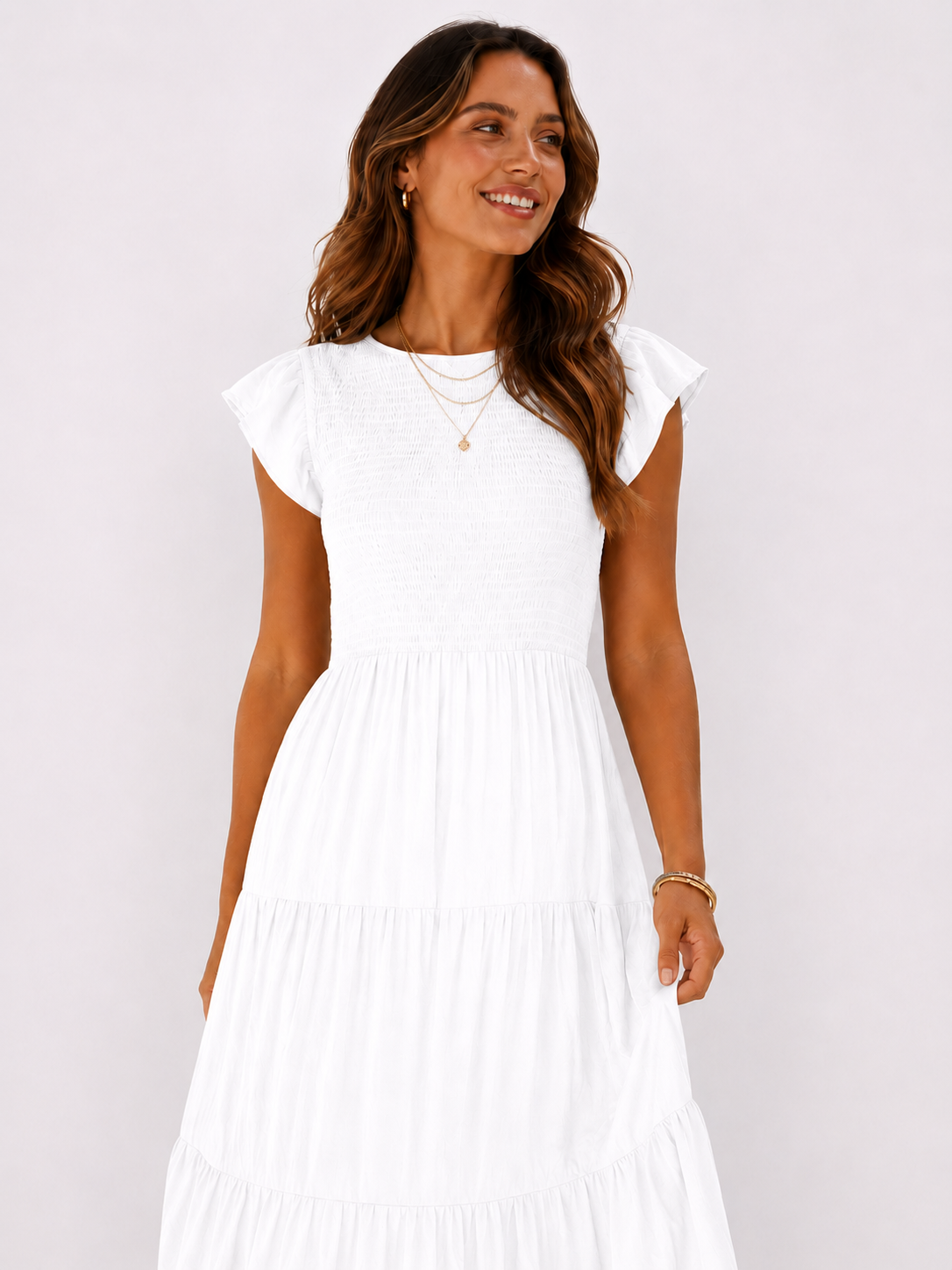 The Meadow Smocked Tiered Midi