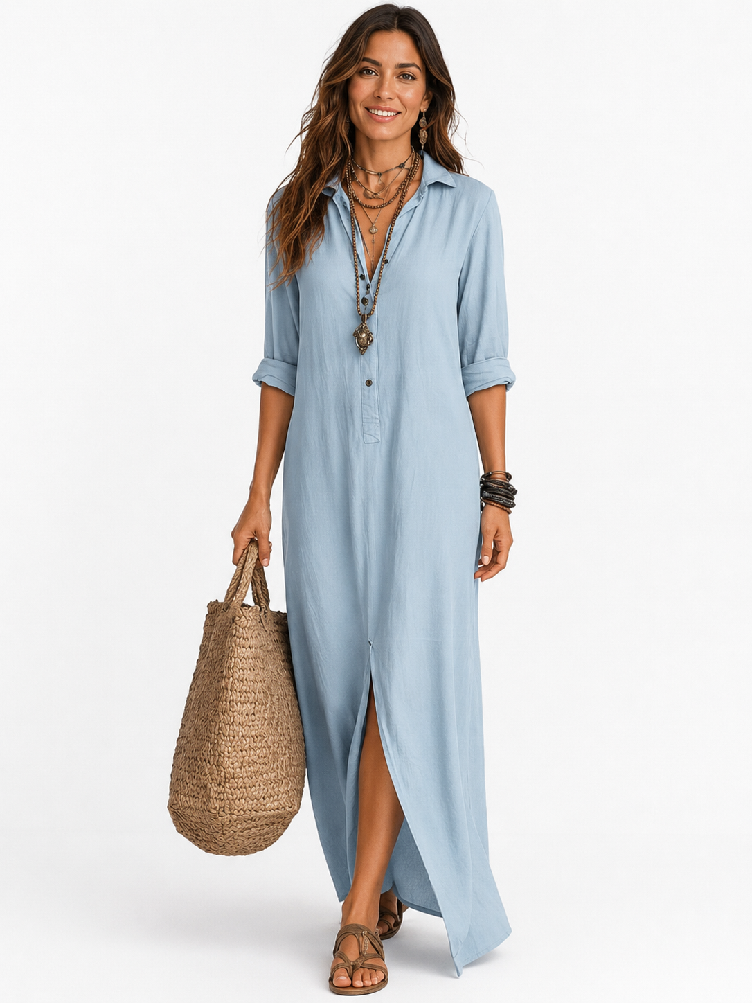 The Alora Linen Maxi Shirt Dress