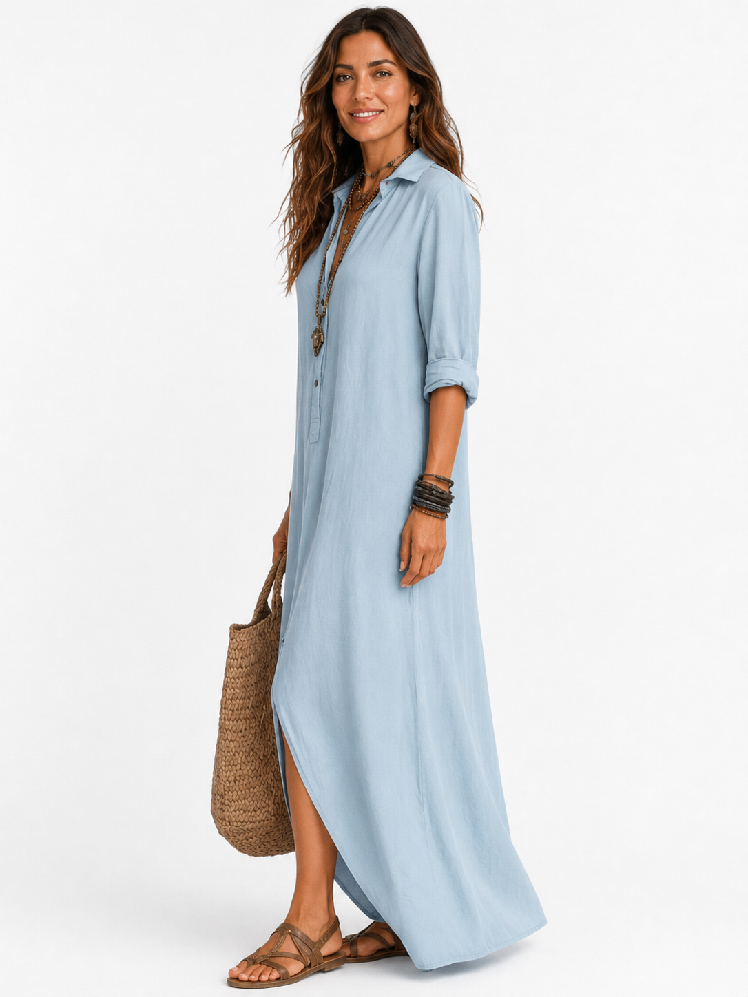 The Alora Linen Maxi Shirt Dress