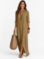 The Alora Linen Maxi Shirt Dress