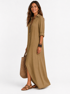 The Alora Linen Maxi Shirt Dress