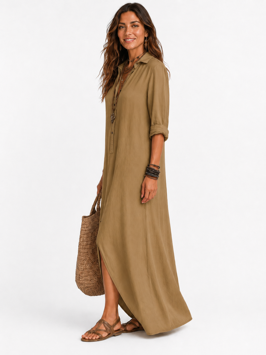 The Alora Linen Maxi Shirt Dress