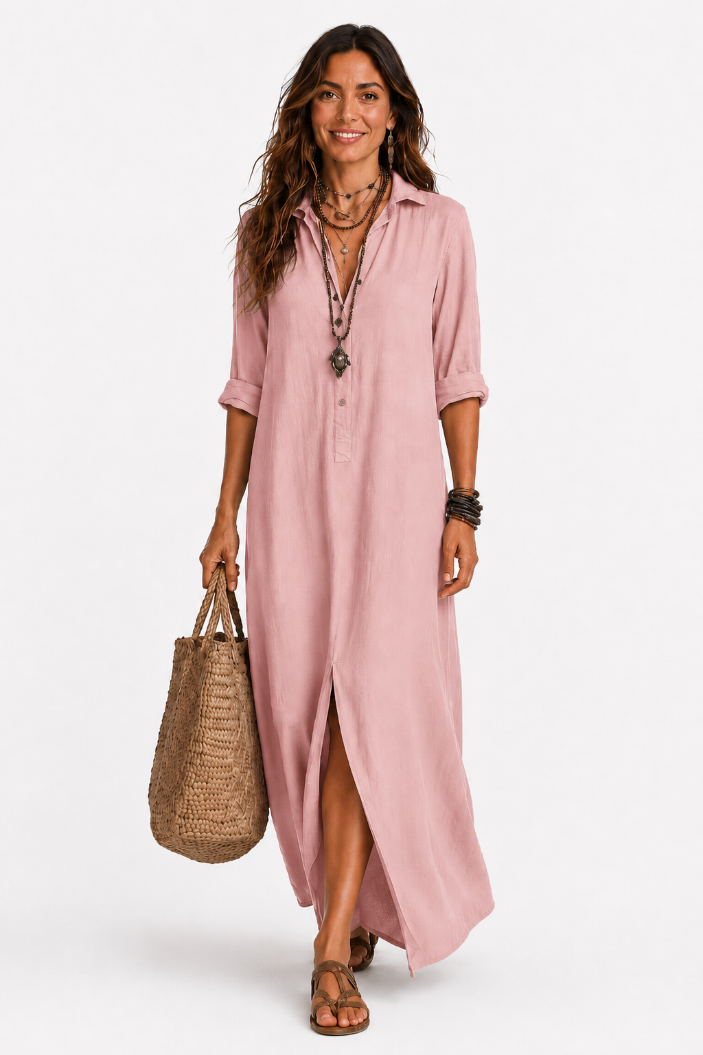 The Alora Linen Maxi Shirt Dress
