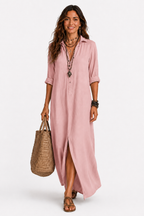 The Alora Linen Maxi Shirt Dress