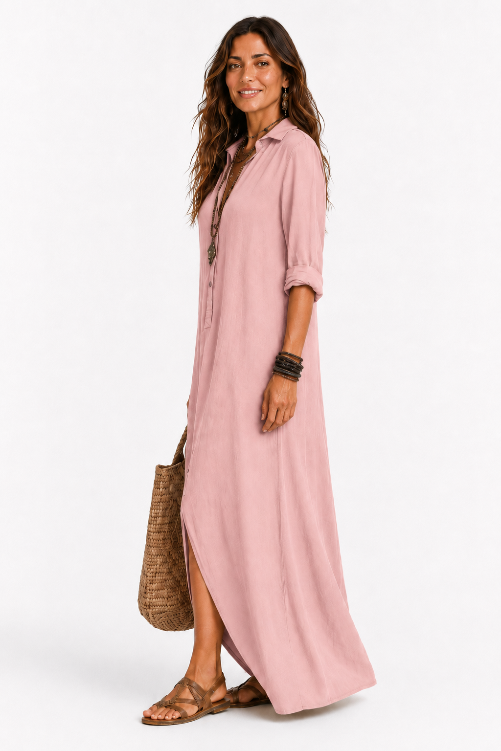 The Alora Linen Maxi Shirt Dress