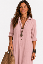 The Alora Linen Maxi Shirt Dress