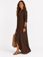 The Alora Linen Maxi Shirt Dress