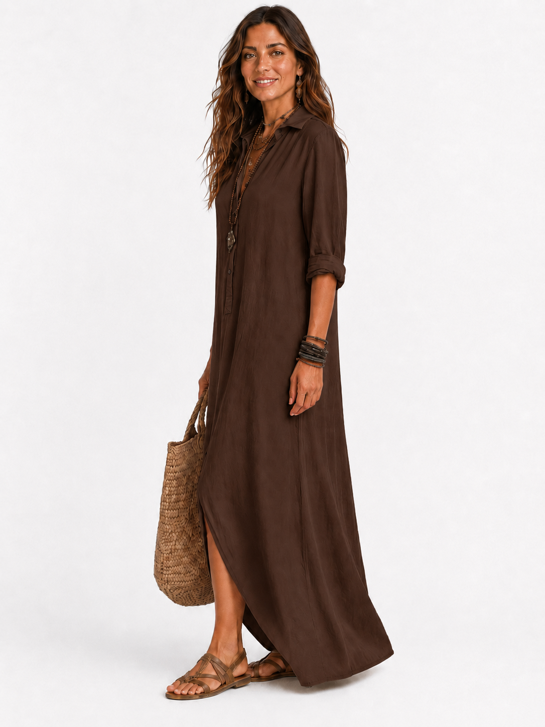 The Alora Linen Maxi Shirt Dress