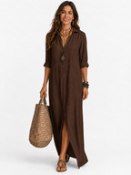 The Alora Linen Maxi Shirt Dress