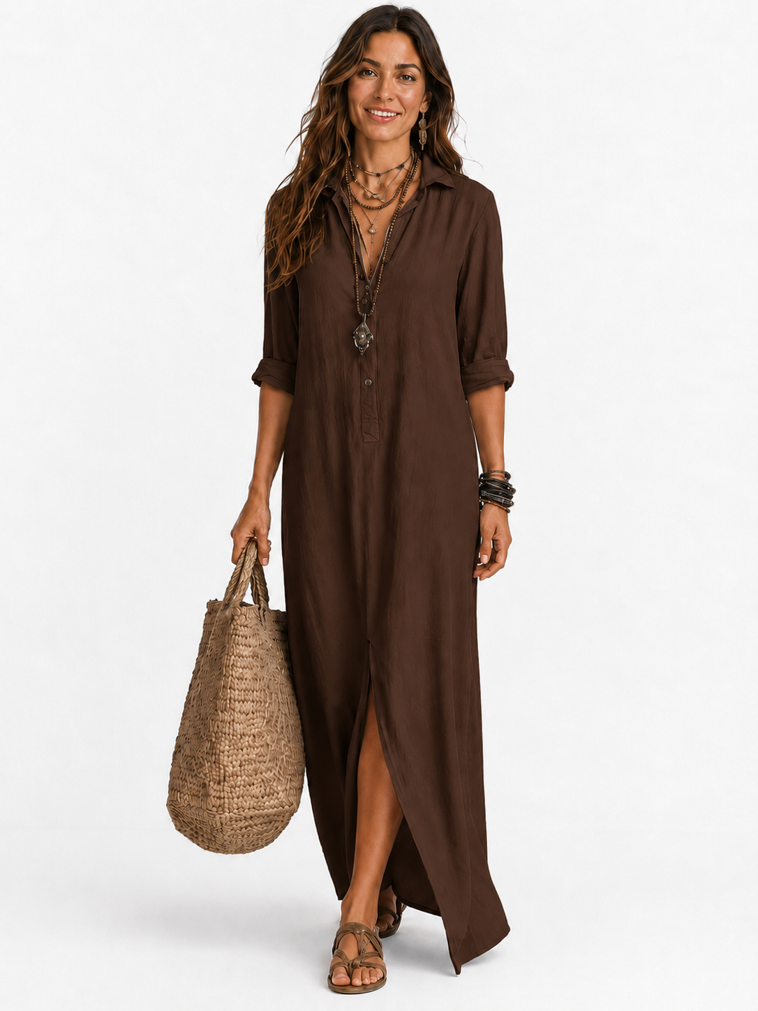 The Alora Linen Maxi Shirt Dress