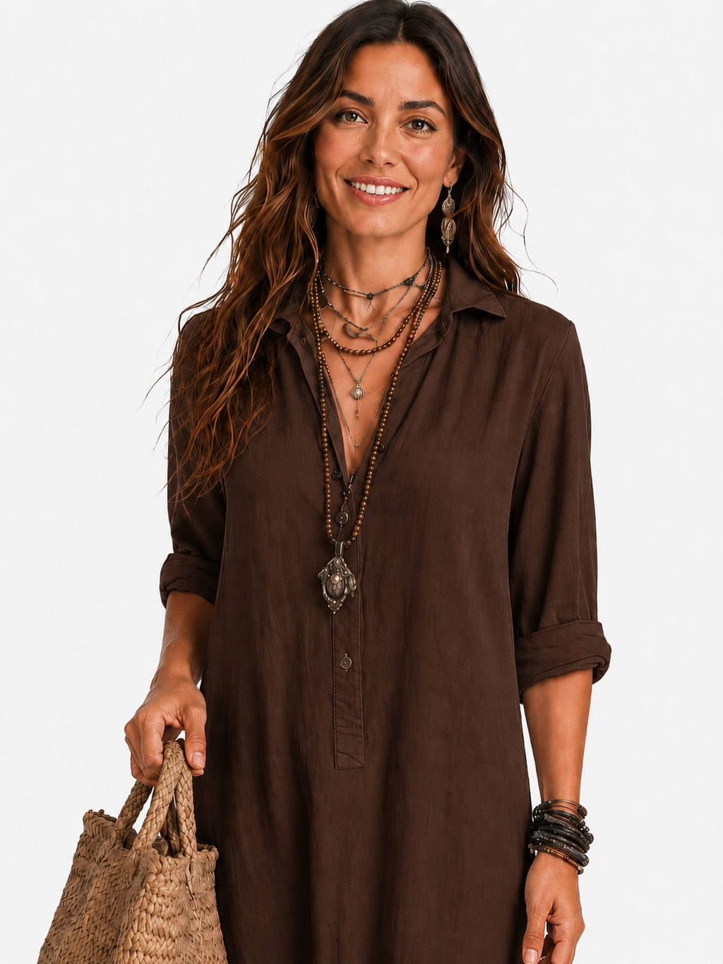 The Alora Linen Maxi Shirt Dress