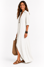 The Alora Linen Maxi Shirt Dress