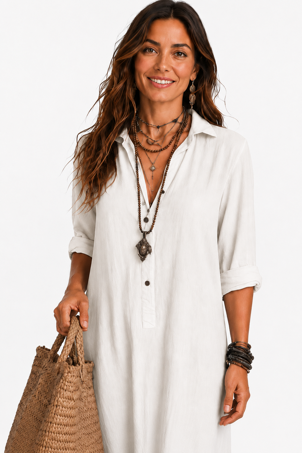 The Alora Linen Maxi Shirt Dress