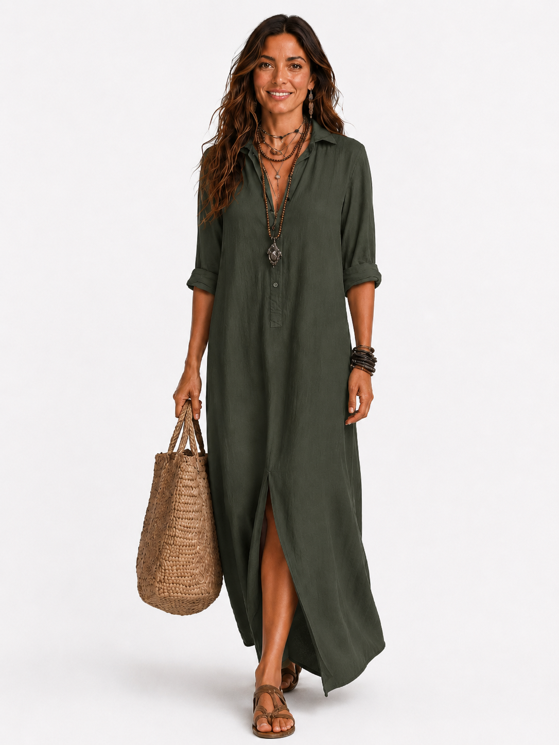 The Alora Linen Maxi Shirt Dress