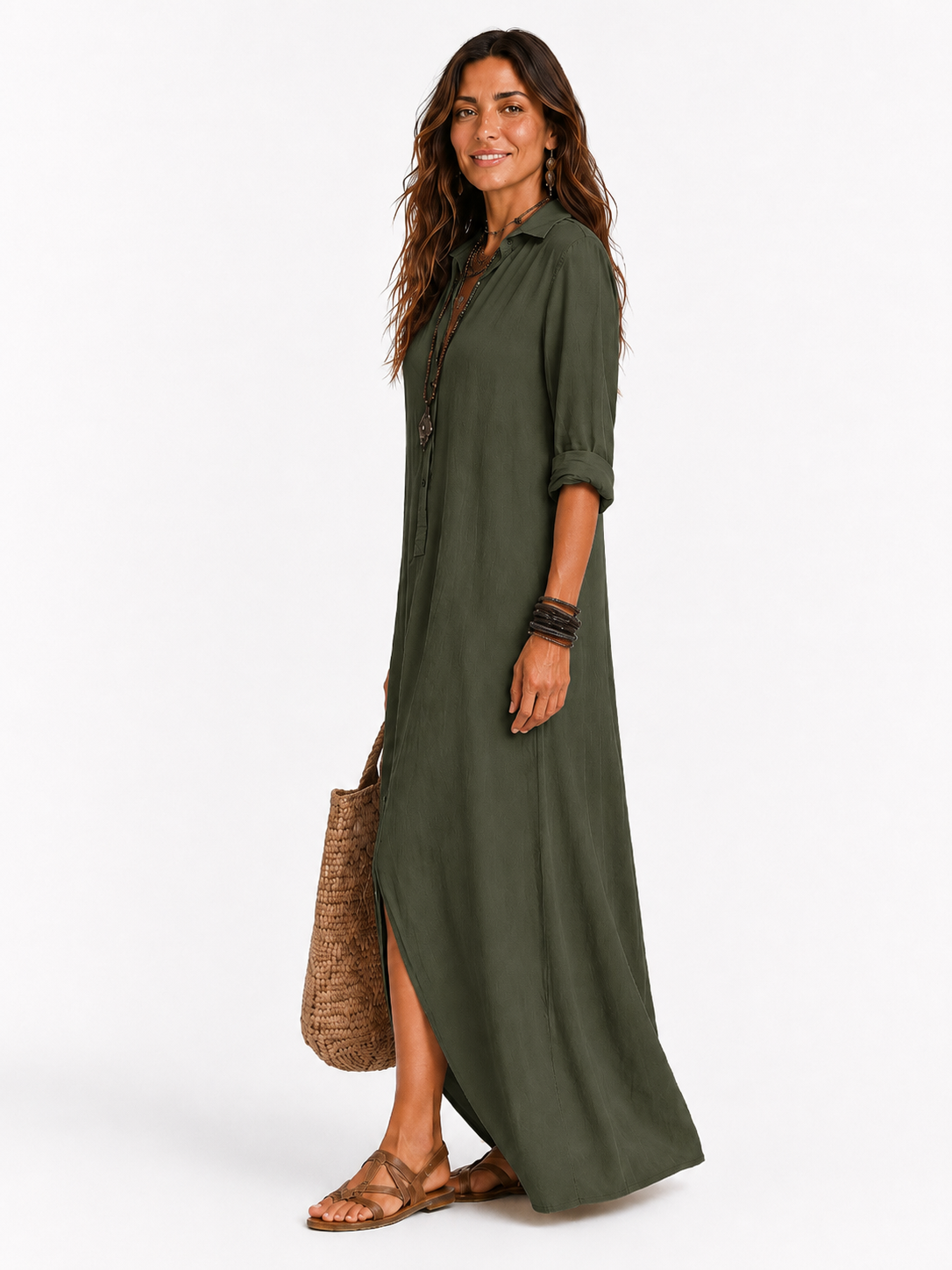 The Alora Linen Maxi Shirt Dress