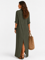 The Alora Linen Maxi Shirt Dress