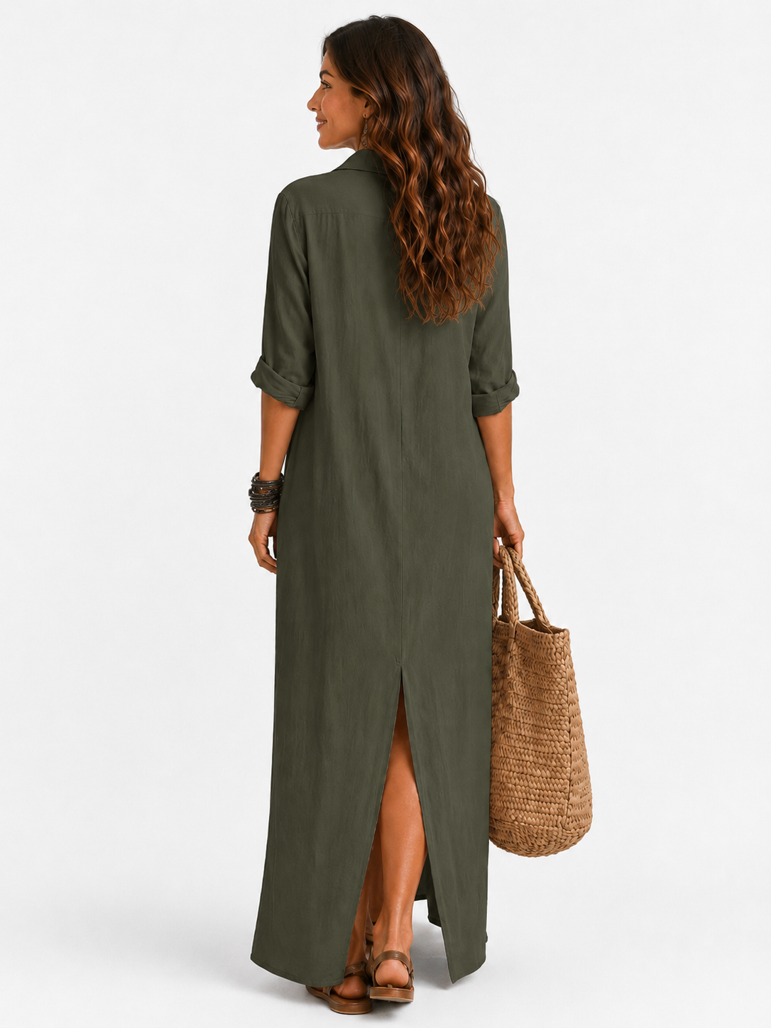 The Alora Linen Maxi Shirt Dress