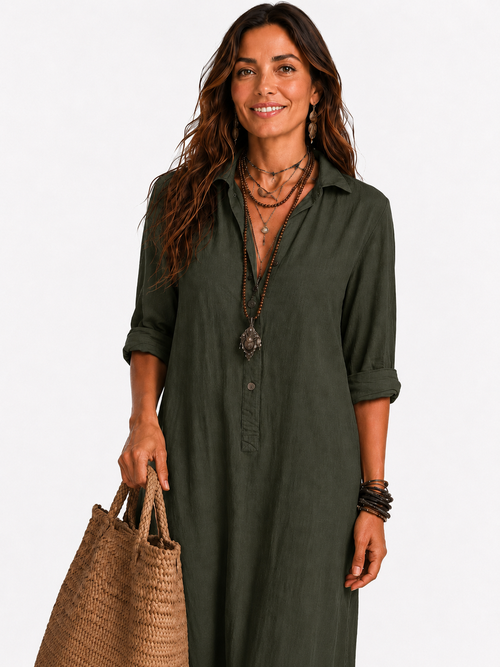 The Alora Linen Maxi Shirt Dress