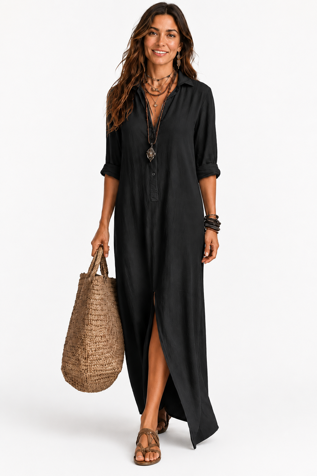 The Alora Linen Maxi Shirt Dress