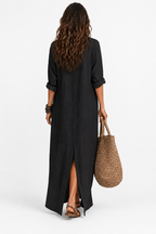 The Alora Linen Maxi Shirt Dress