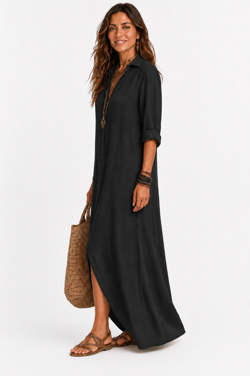 The Alora Linen Maxi Shirt Dress