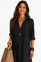 The Alora Linen Maxi Shirt Dress