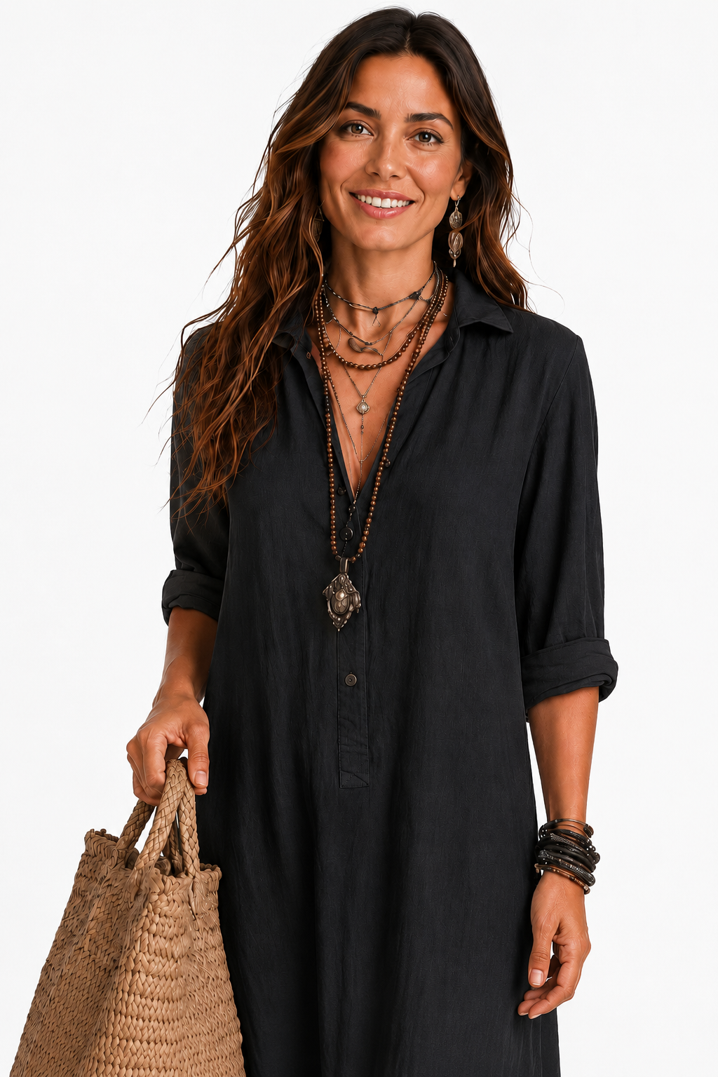 The Alora Linen Maxi Shirt Dress
