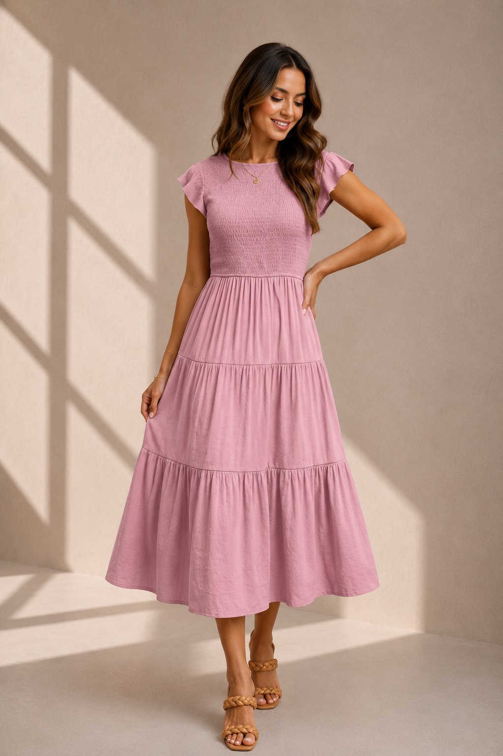 The Meadow Smocked Tiered Midi