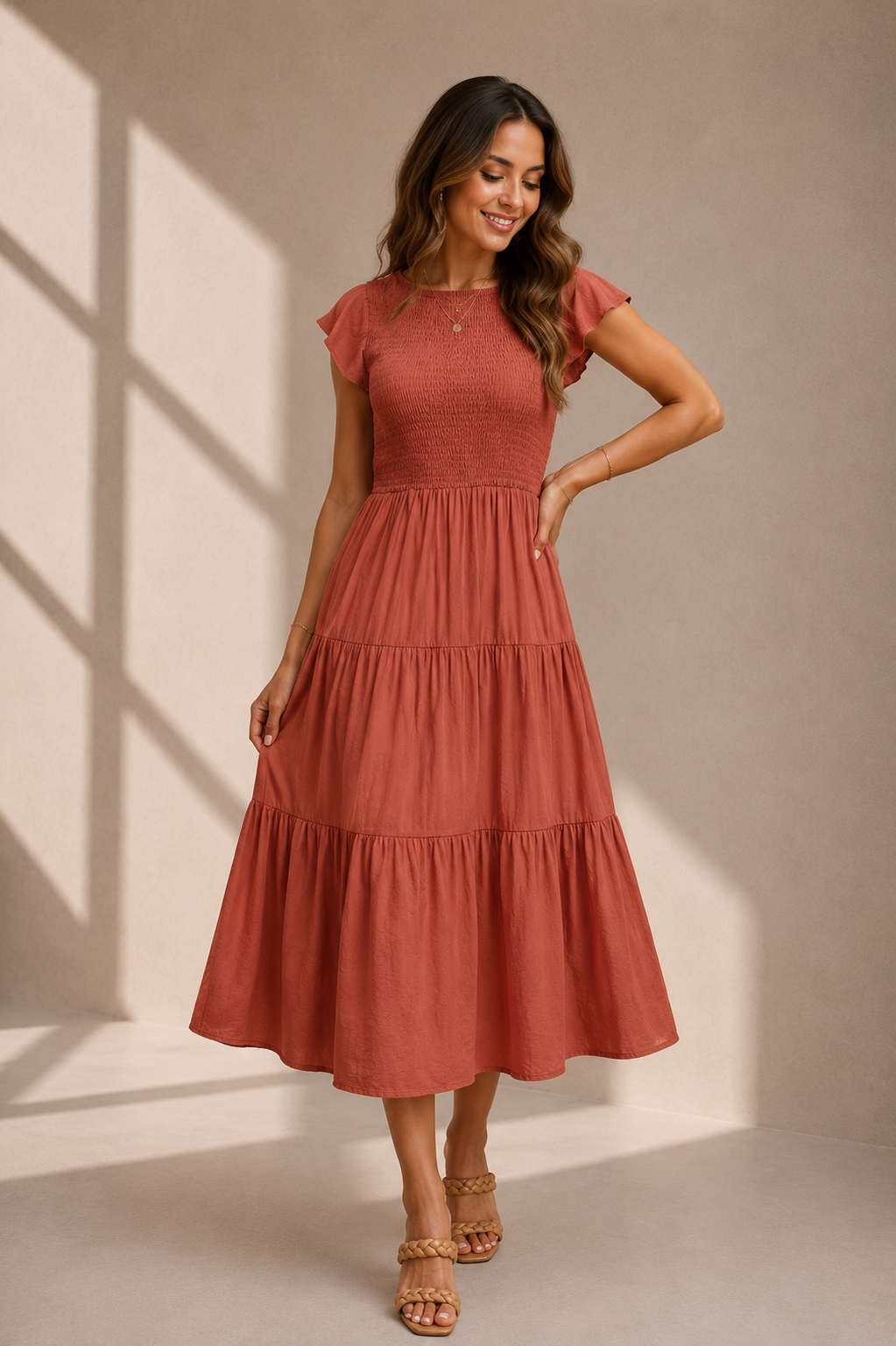 The Meadow Smocked Tiered Midi