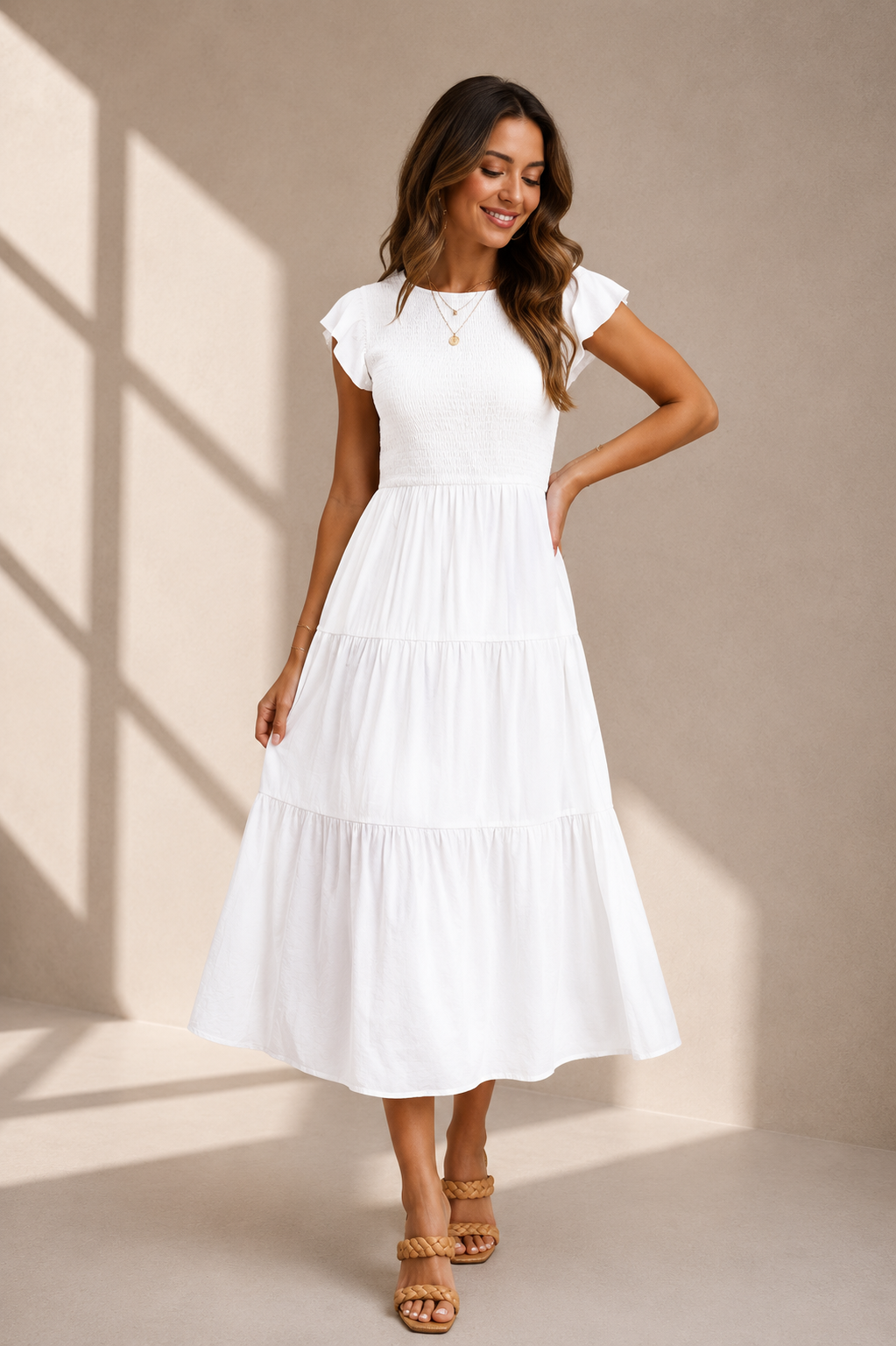 The Meadow Smocked Tiered Midi